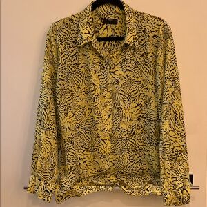 Tahari Chartreuse and Black Printed Blouse